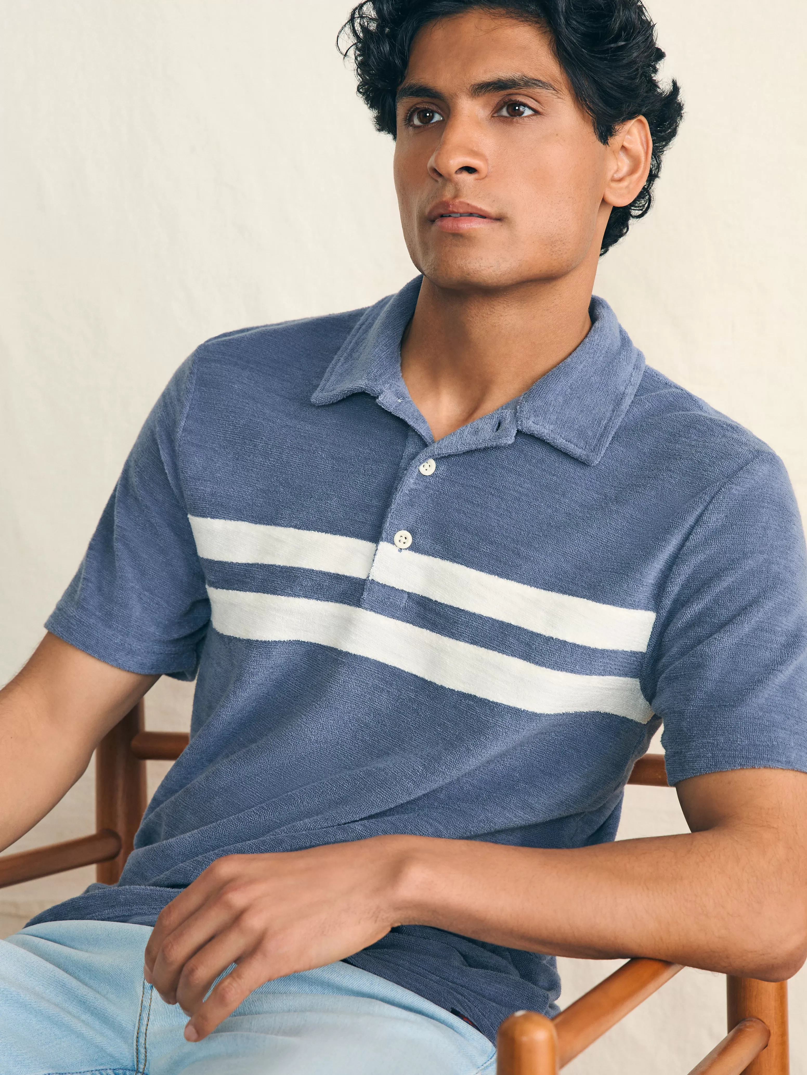 Cabana Towel Terry Surf Stripe Polo Shirt - | Faherty Brand Store