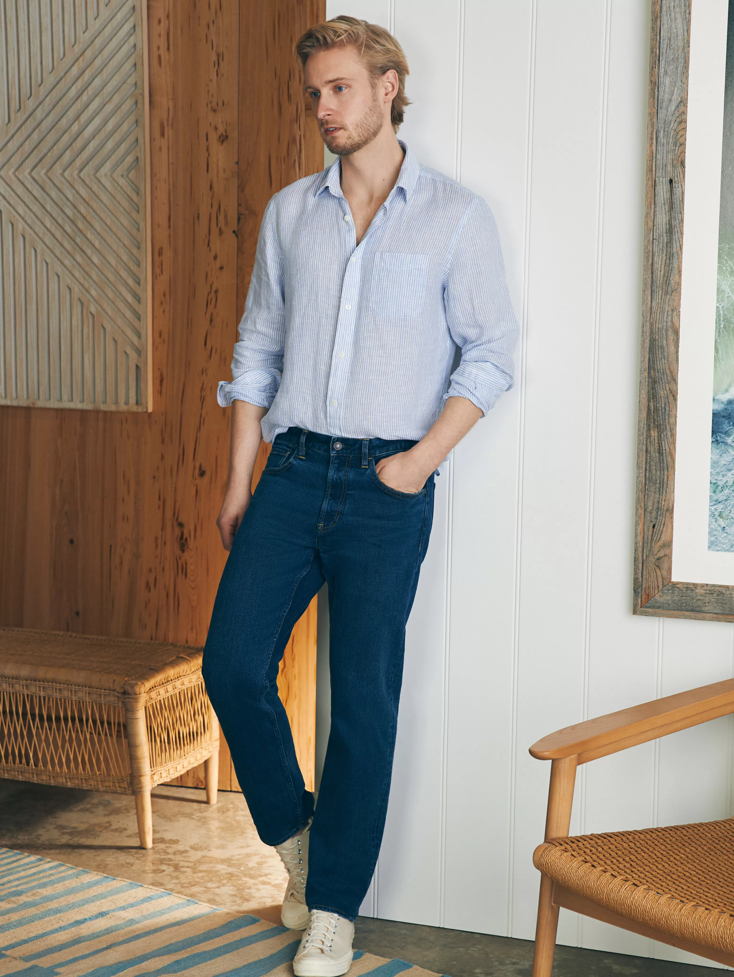 Organic Cotton Slim Straight Denim (32" Inseam) - | Faherty Brand Fashion